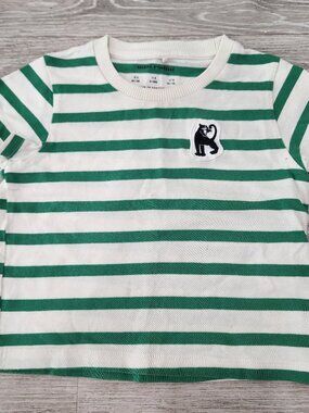 Mini Rodini Organic Cotton Green White Striped T Shirt Toddler Size 9-18M